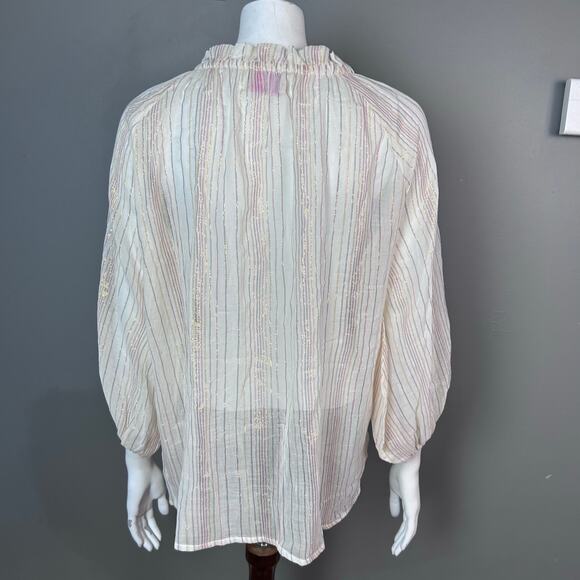 Miss June top tunic Medium peasant cover-up boho cream tassel beach sheer - Picture 4 of 11